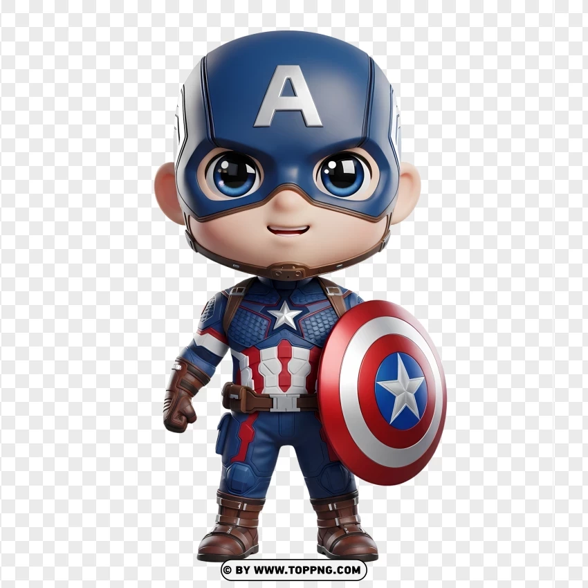 3d Chibi Captain America With Shield PNG Transparent Background