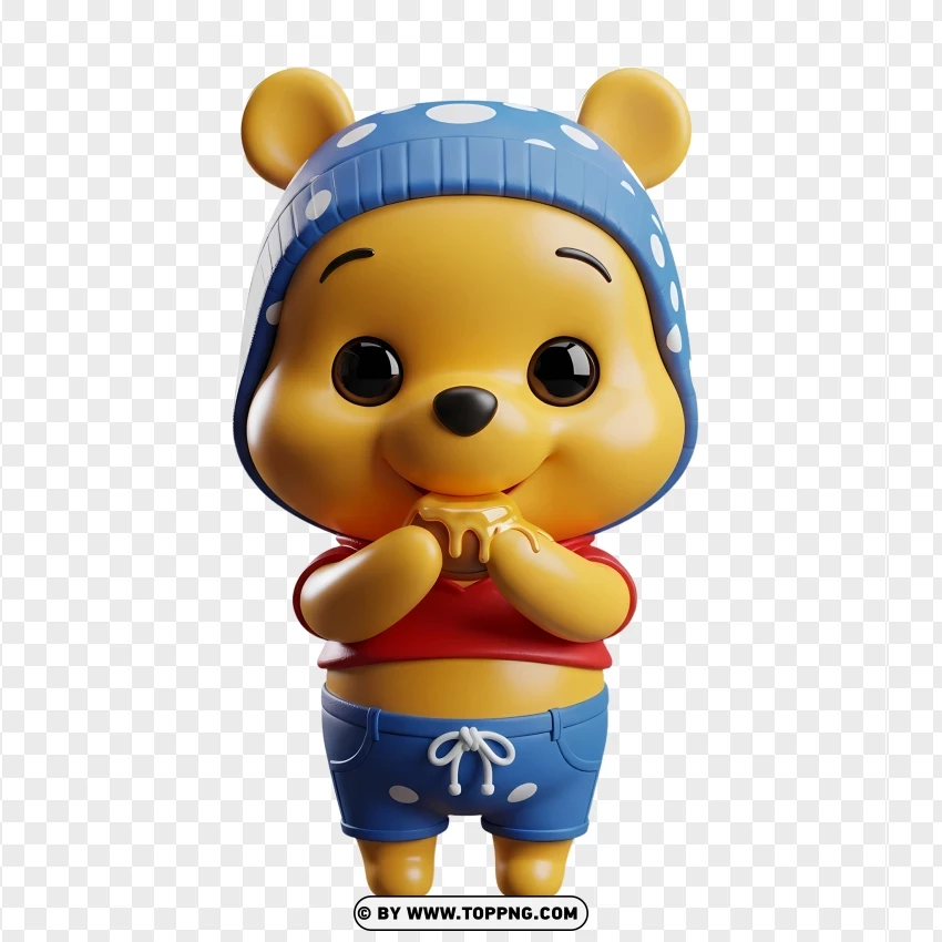 3d Chibi Pooh Eating Honey From Jar PNG Transparent Background