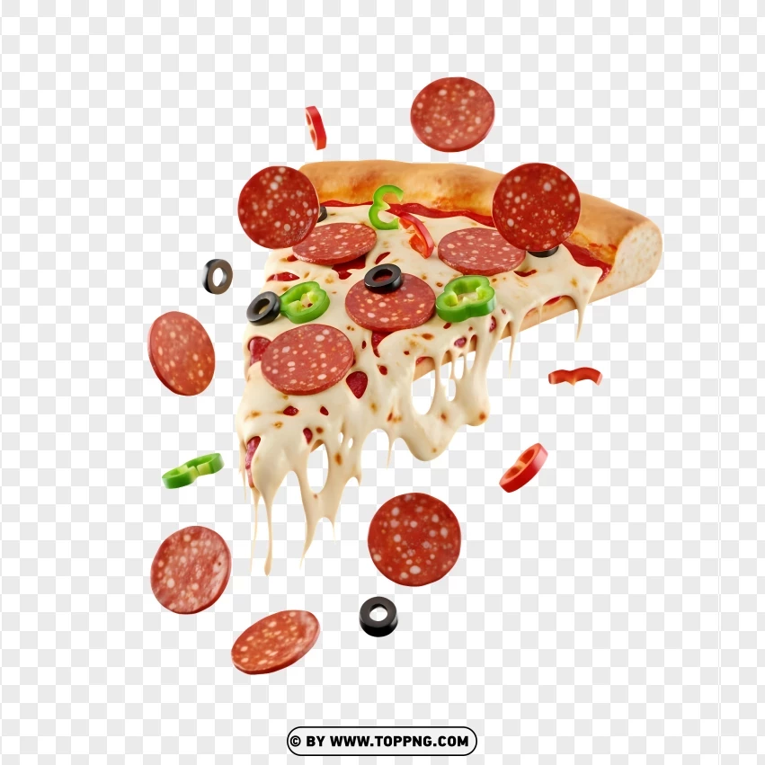 3d Dynamic Pepperoni Slice With Cheese Stretch PNG Transparent Background