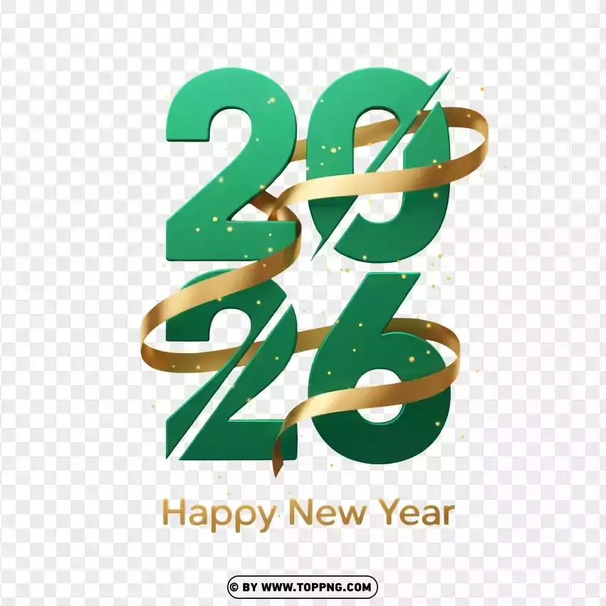 3d Emerald Green Vertical 2026 With Golden Ribbon Shine PNG Transparent Background