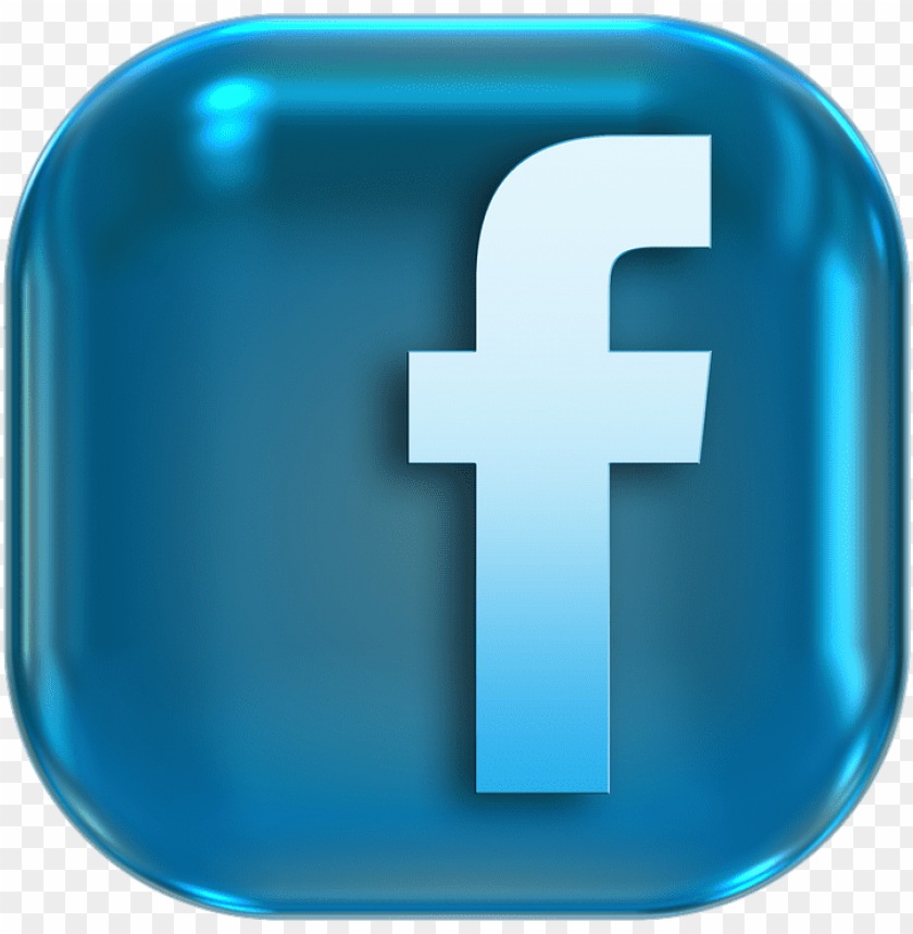 Glossy blue Facebook logo on a transparent background