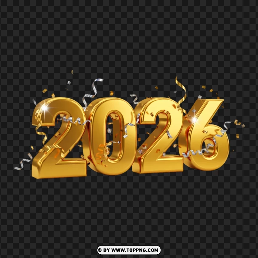 Happy New Year 2026 Elegant Typography With 3d Shine PNG Transparent Background