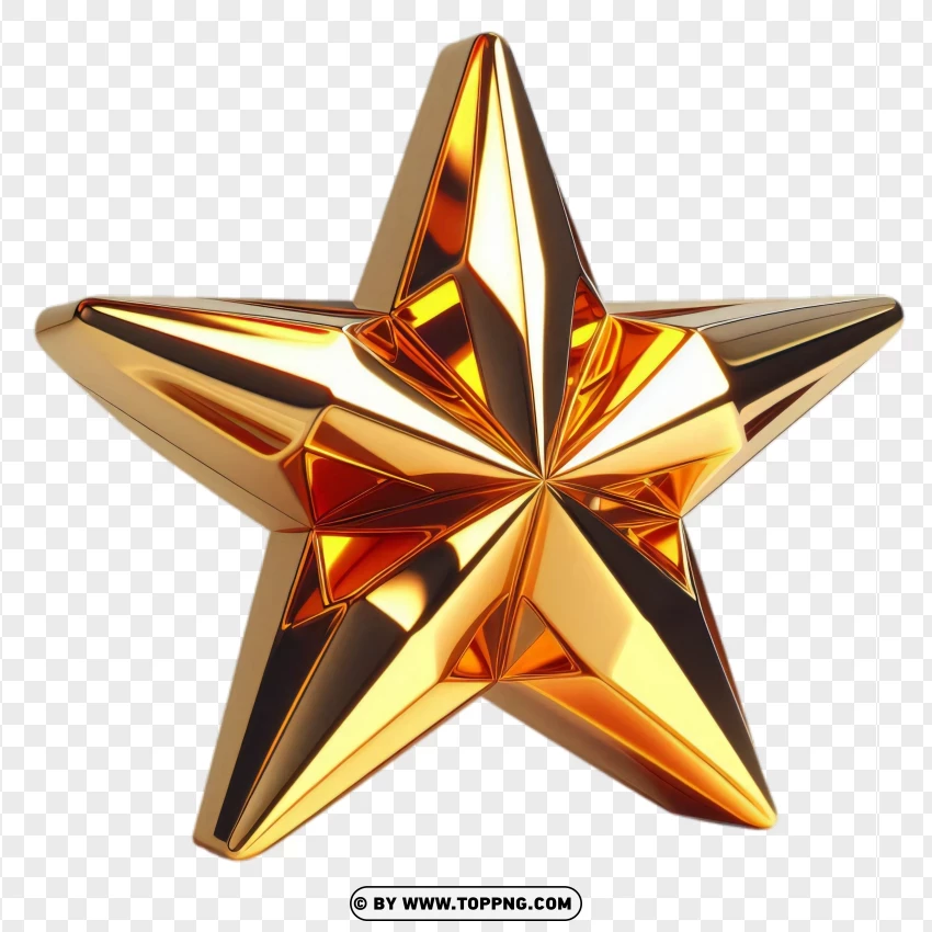 3d Glossy Gold Star PNG Transparent Background