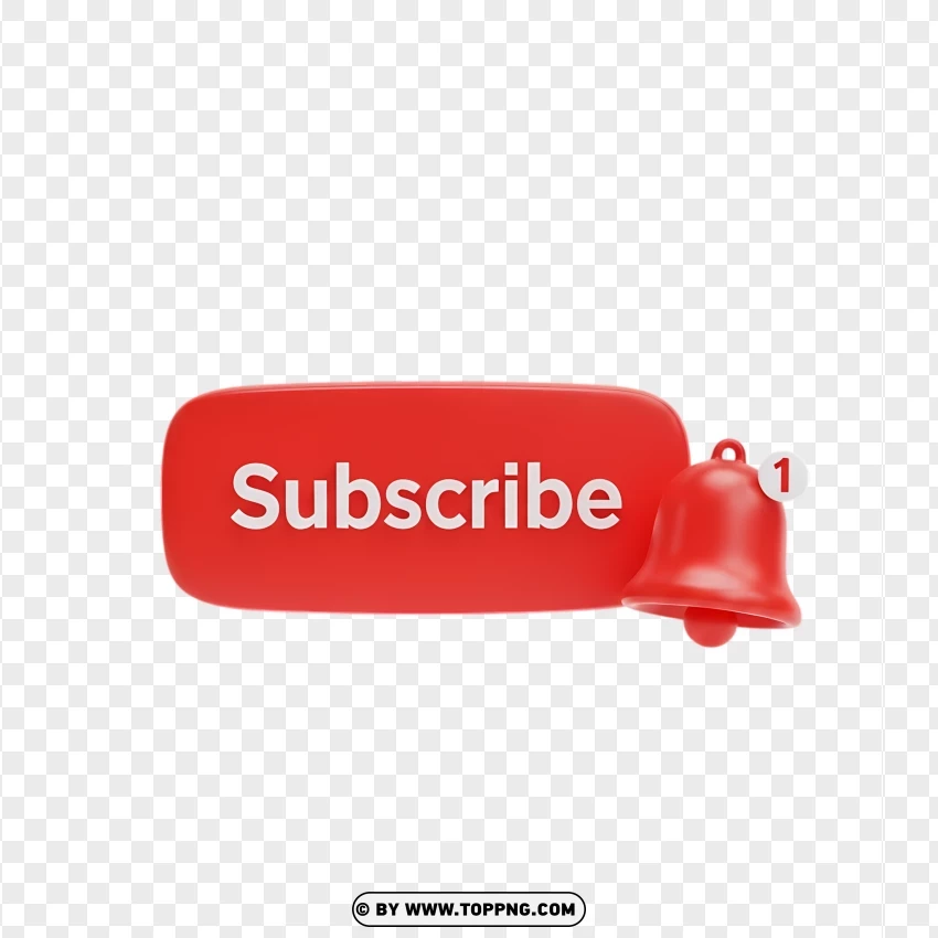 Glossy 3d Youtube Subscribe Button With Bell Icons PNG Transparent Background