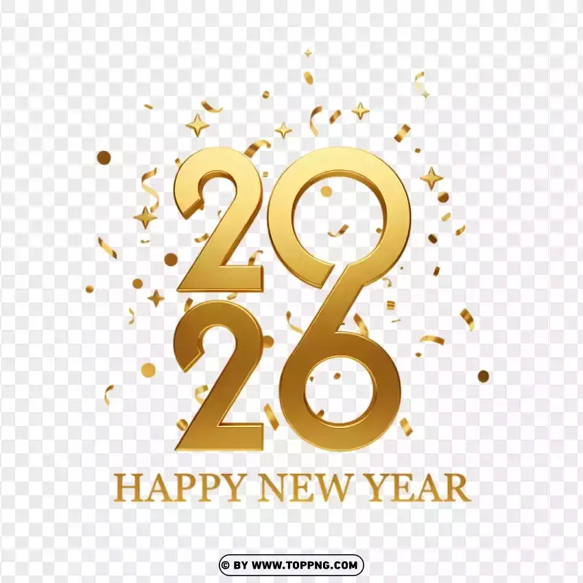 Elegant Gold 2026 Happy New Year Typography With Sparkles PNG Transparent Background