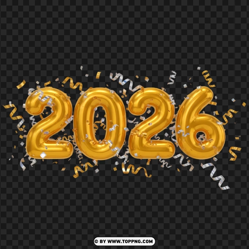 2026 Celebration Decorative Gold Typography With 3d Depth PNG Transparent Background