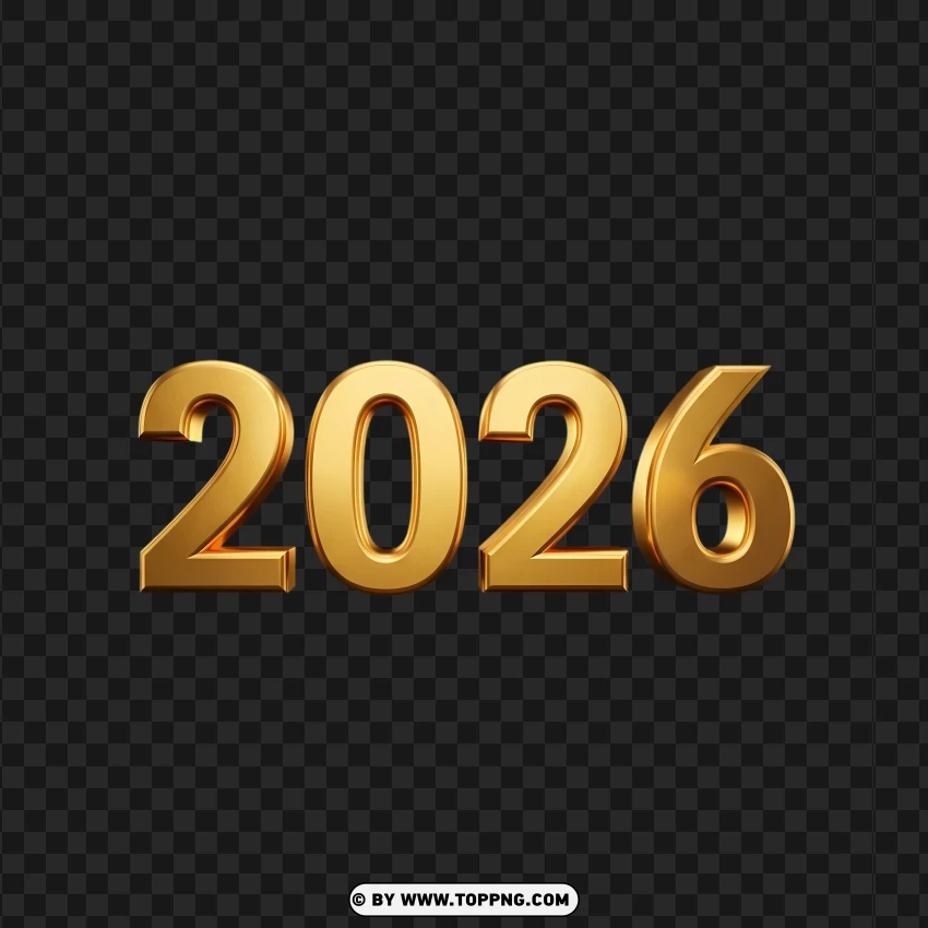 Gold 3d 2026 Number Design On Dark PNG Transparent Background