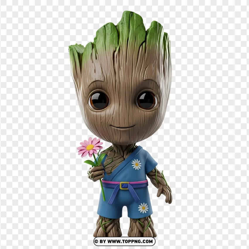 3d Groot Holding Flower PNG Transparent Background