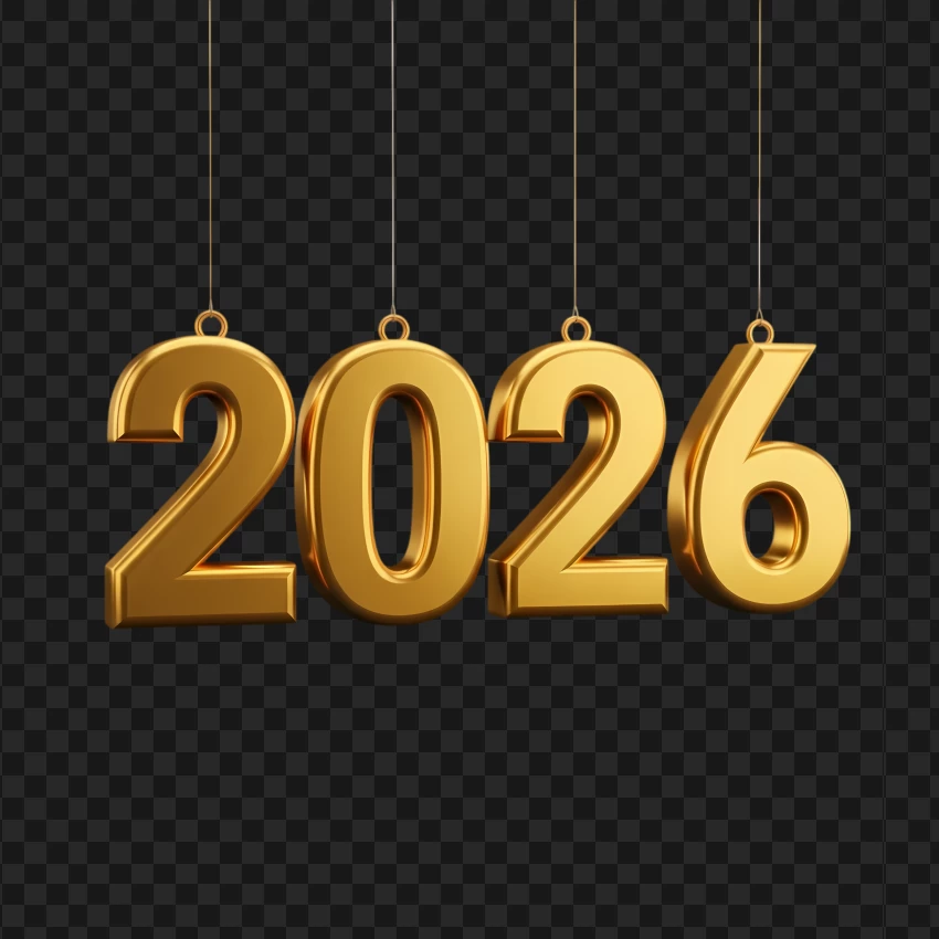 3D hanging golden 2026 New Year design with luxury theme