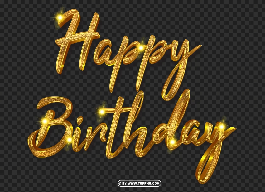 3D Happy Birthday Gold Text PNG Image