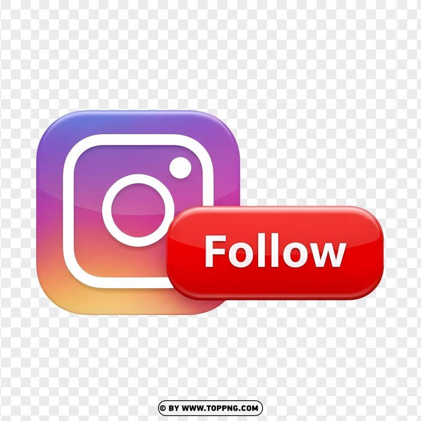 3d Instagram Icon And Follow Button PNG Transparent Background