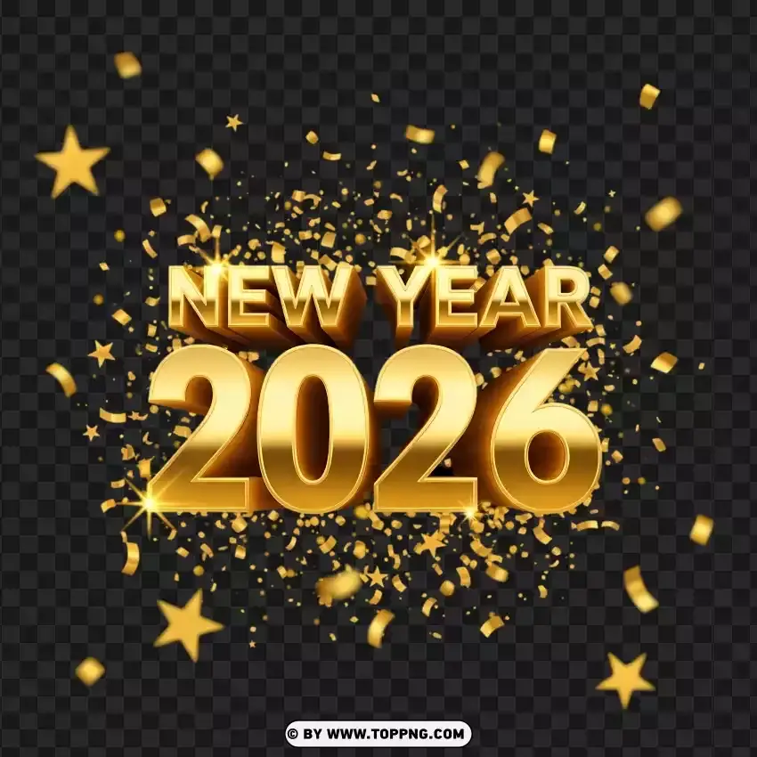 3d Luxury Gold Confetti New Year 2026 Graphic PNG Transparent Background