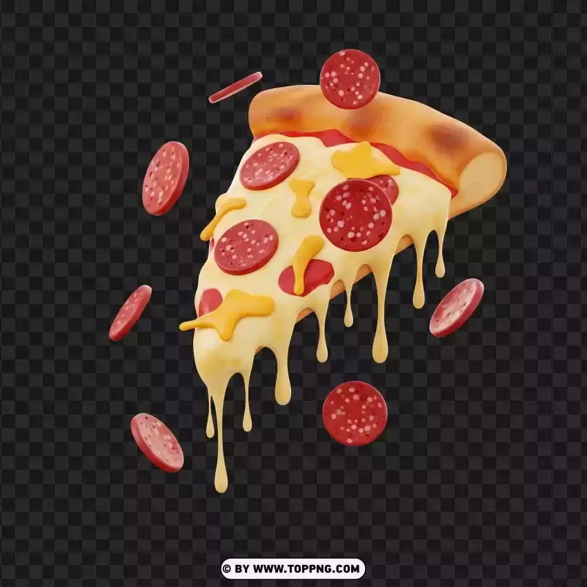 3d Melting Cheese Pepperoni Pizza Slice PNG Transparent Background