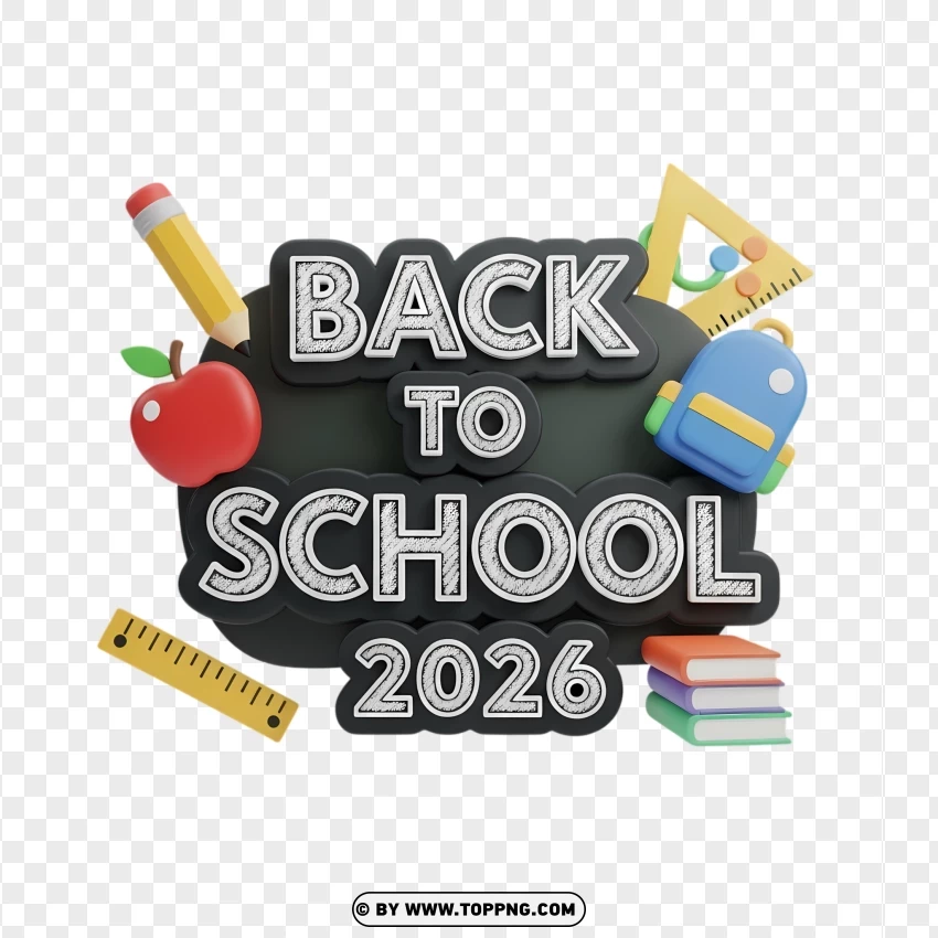 3d Pixar Style Back To School 2026 Illustration PNG Transparent Background