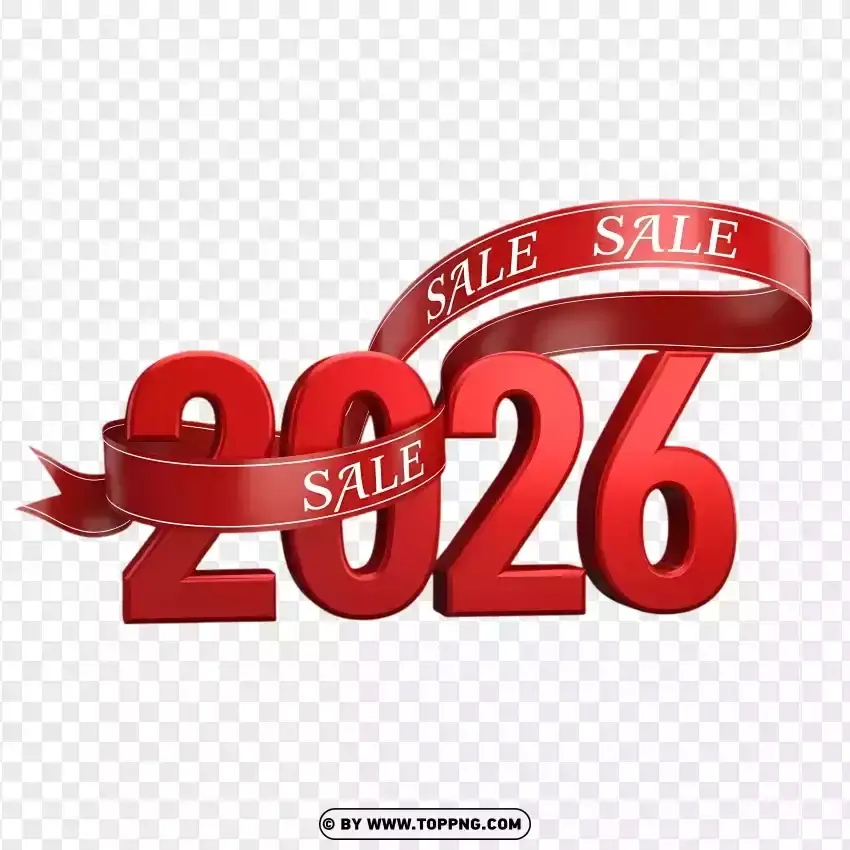 3d Red 2026 Sale Ribbon Design PNG Transparent Background