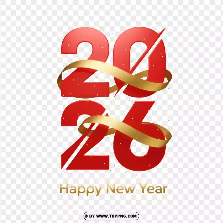 3d Red Glossy 2026 With Gold Ribbon Christmas Sparkle Effect PNG Transparent Background