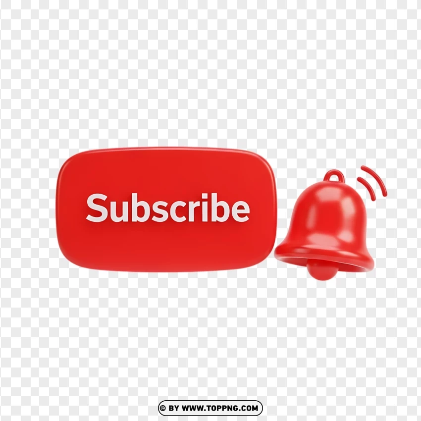 Red 3d Subscribe Button With Bell PNG Transparent Background