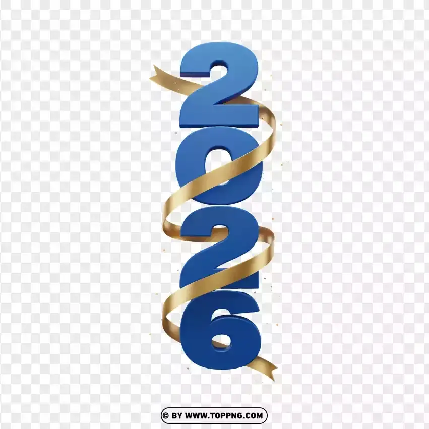 3d Royal Blue 2026 With Gold Ribbon And Spark Effect PNG Transparent Background
