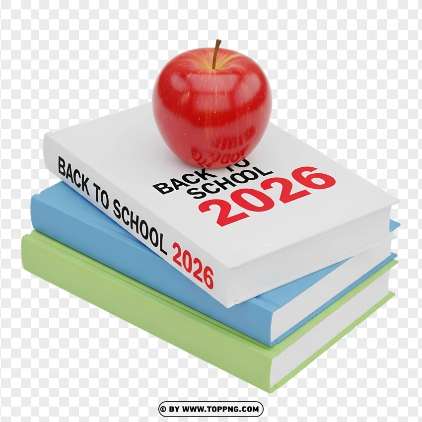 3d Stack Of Books With Apple And Text PNG Transparent Background
