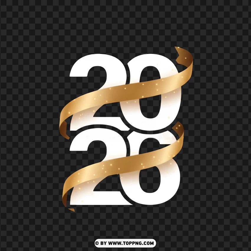 3d White Matte 2026 With Gold Ribbon Minimal Sparkle PNG Transparent Background