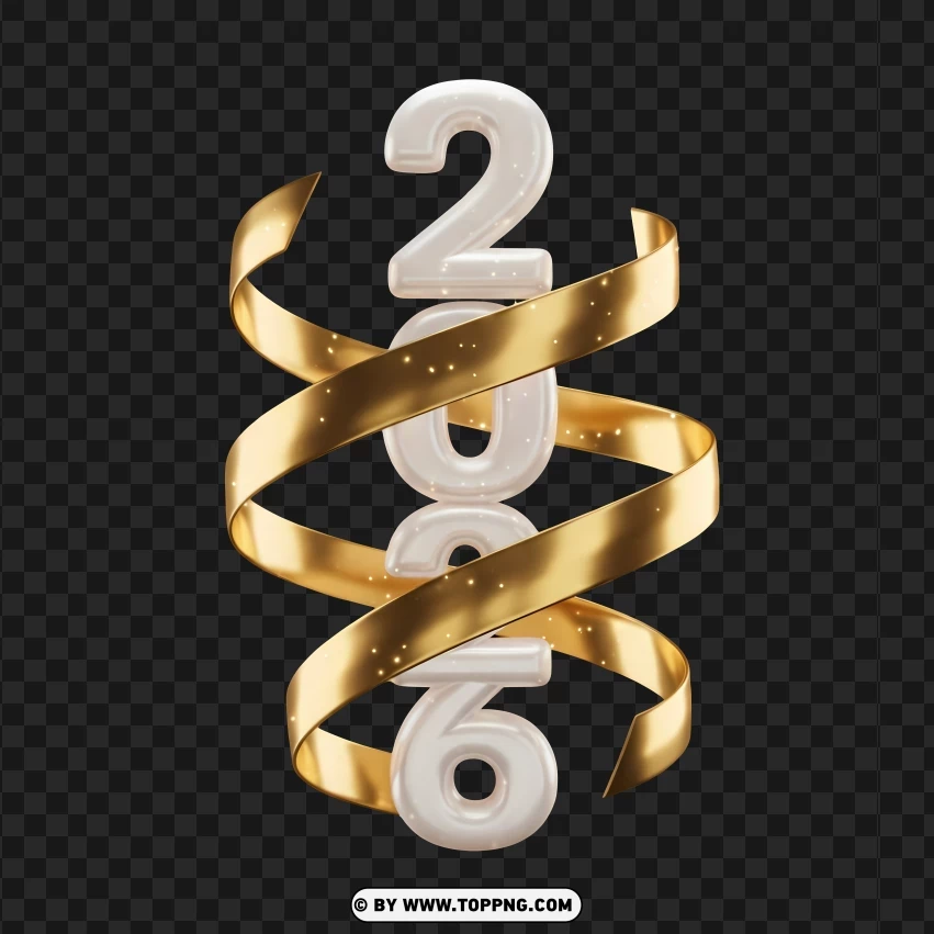 3d White Pearl Numbers With Metallic Gold Ribbon Glow Effect PNG Transparent Background