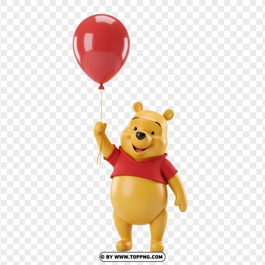 3d Winnie The Pooh Holding Red Balloon Pixar Style PNG Transparent Background