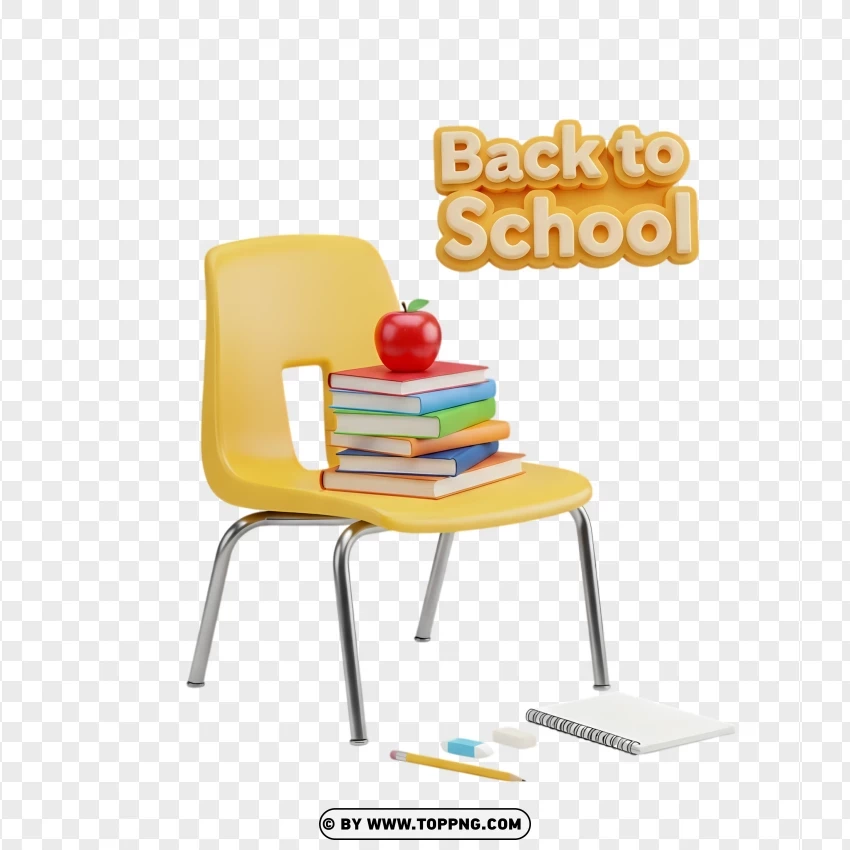 3d Yellow School Chair With Back To School Text Isolated On White PNG Transparent Background