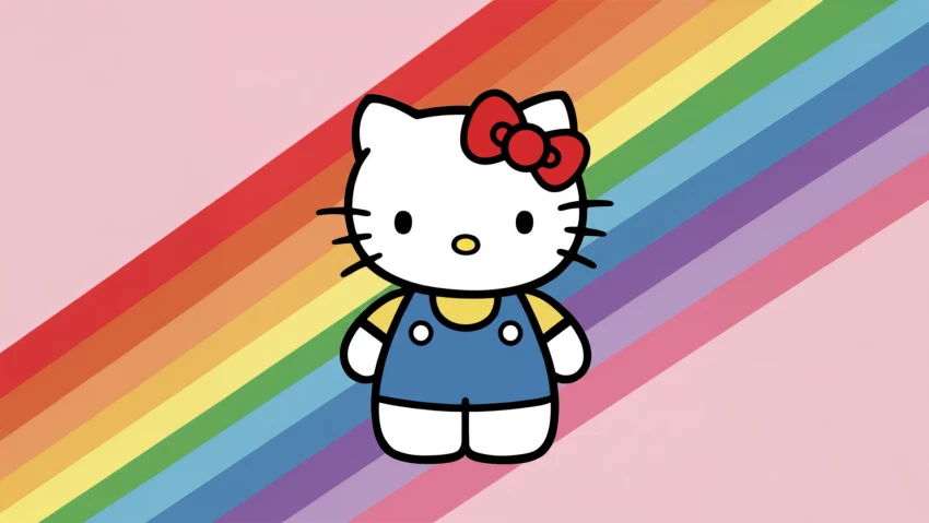 Hello Kitty Computer Wallpaper With Rainbow Stripes PNG Transparent Background