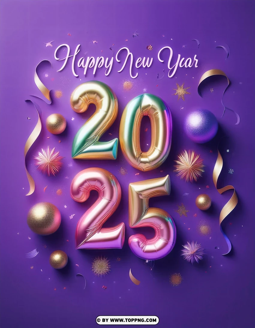 Purple 2025 New Year Celebration Card PNG Transparent Background