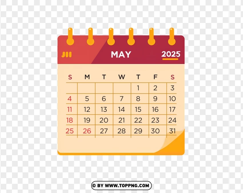 May 2025 Calendar PNG Transparent Background