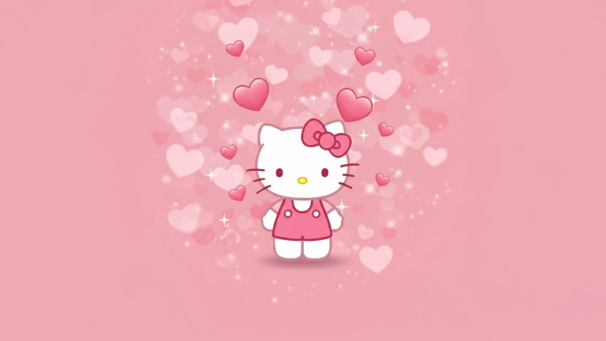 Best Hello Kitty Wallpaper With Heart Sparkles PNG Transparent Background