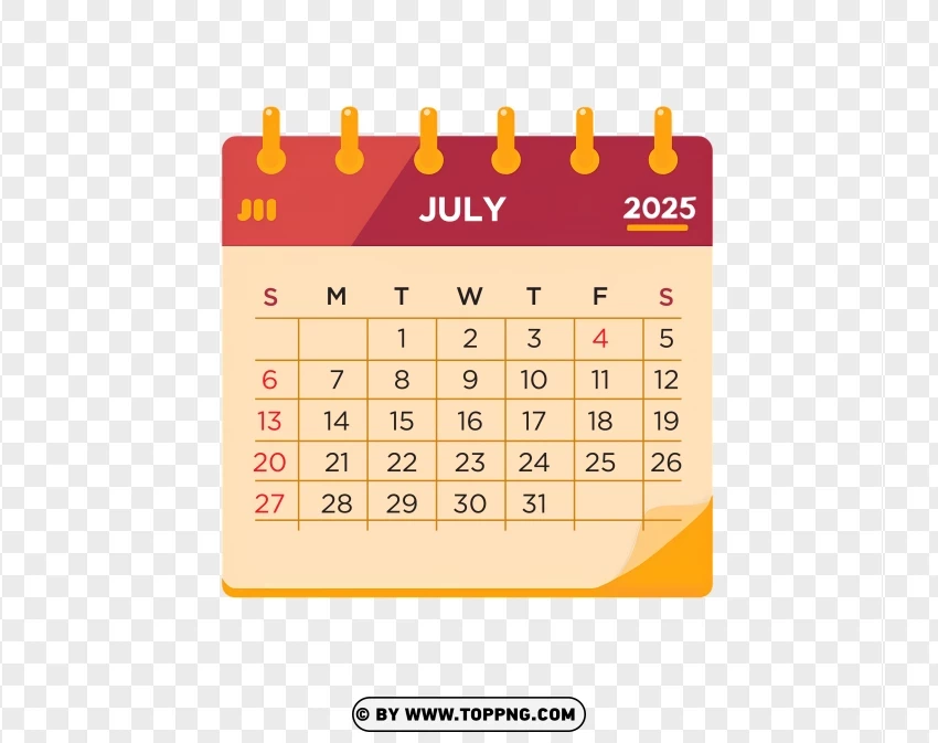 July 2025 Calendar PNG Transparent Background