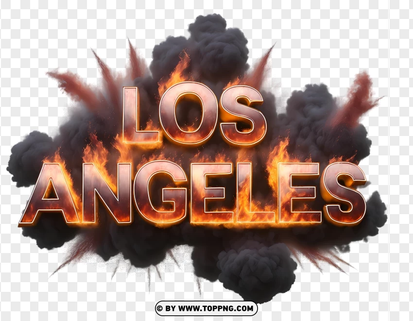 Los Angeles Burning Text With Smoke Effect PNG Transparent Background