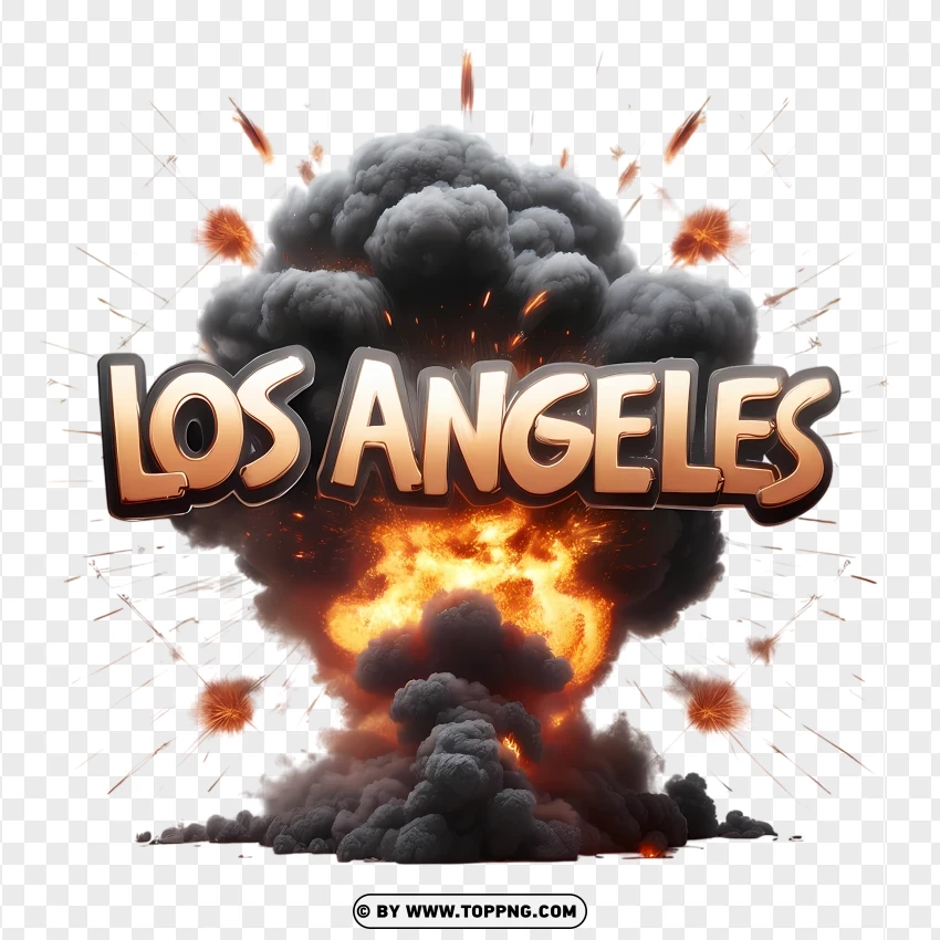 Los Angeles Typography With Exploding Flames PNG Transparent Background