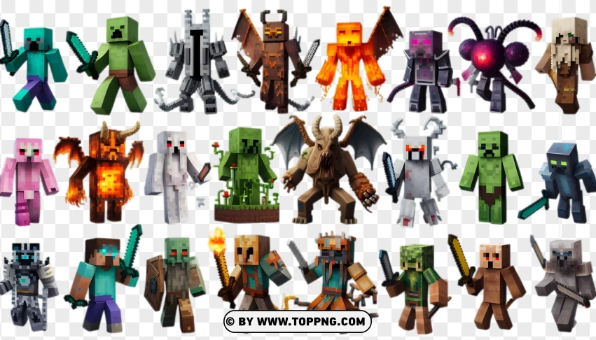 A Diverse Collection Of Minecraft Monsters And Enemies PNG Transparent Background