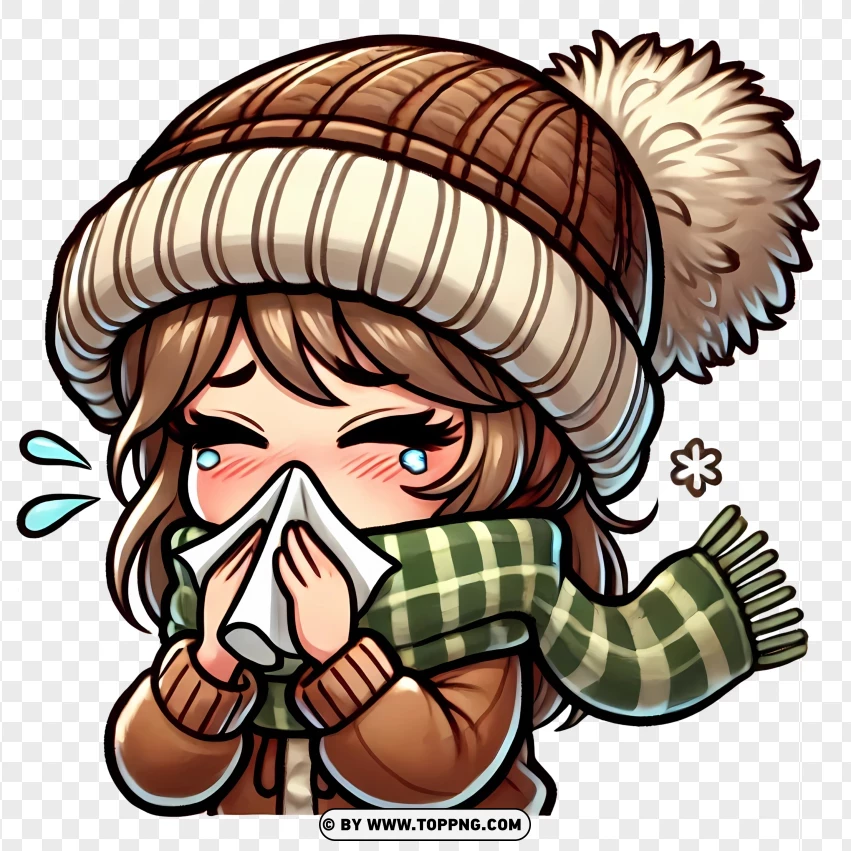 A Girl Blowing Her Nose With A Tissue PNG Transparent Background