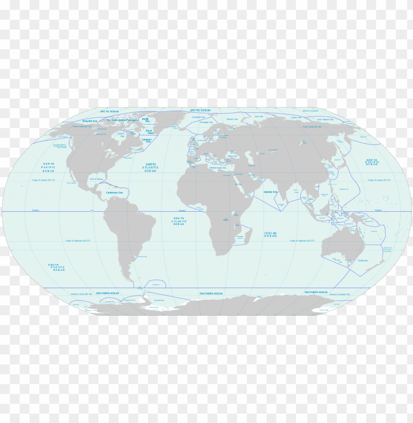 A Small Blank World Map With Oceans Marked In Blue - World Map With Ocean Boundaries PNG Transparent With Clear Background ID 260907