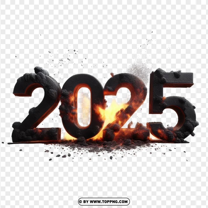 Realistic Explosion With 2025 Numbers And Flames PNG Transparent Background