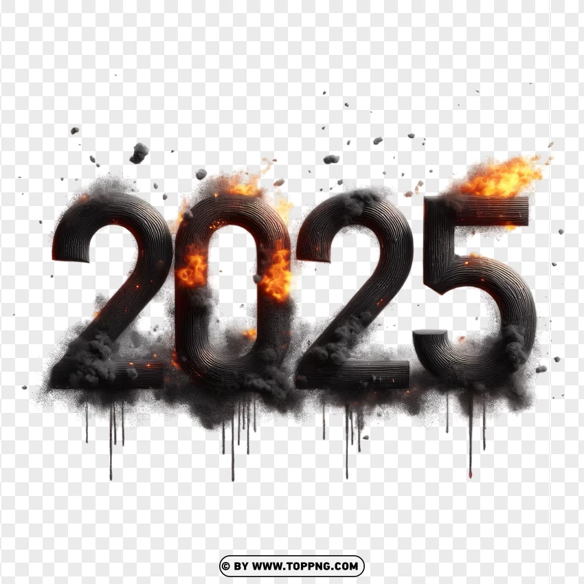 Massive 2025 Explosion Image With Black Smoke Effect PNG Transparent Background