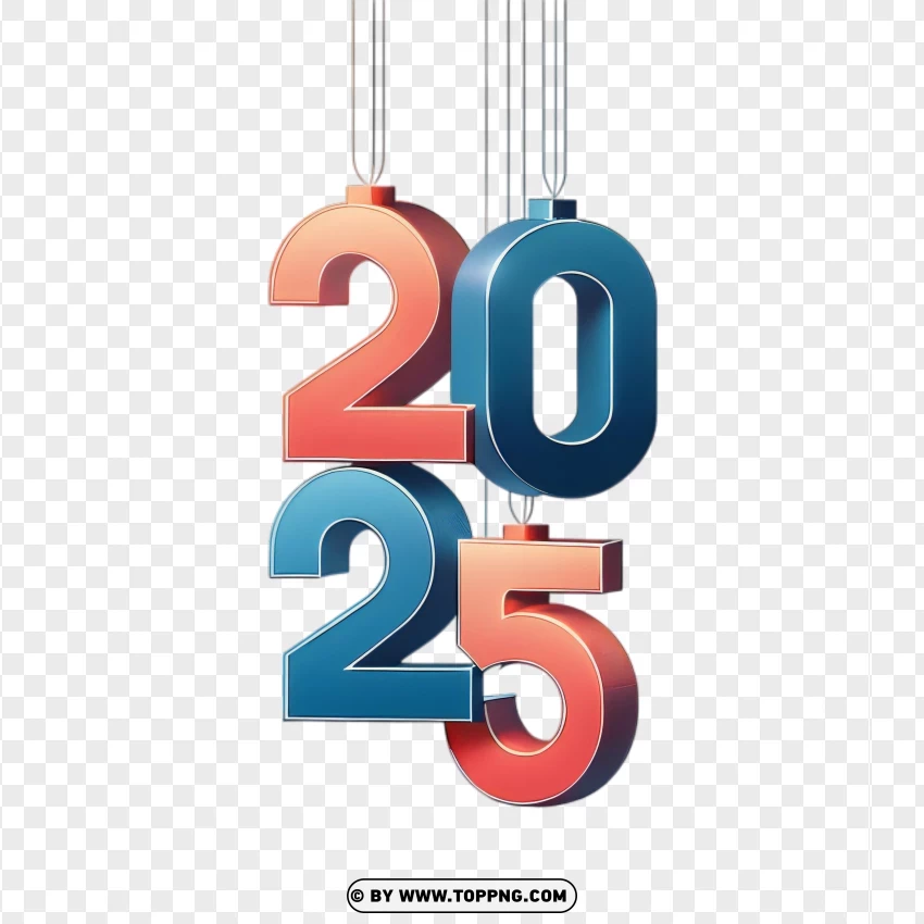 Abstract Colorful Vertical 2025 New Year 3d Design PNG Transparent Background