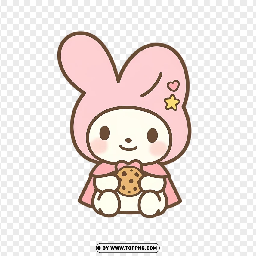 Chibi bunny sitting with tiny cookie in pastel kawaii style