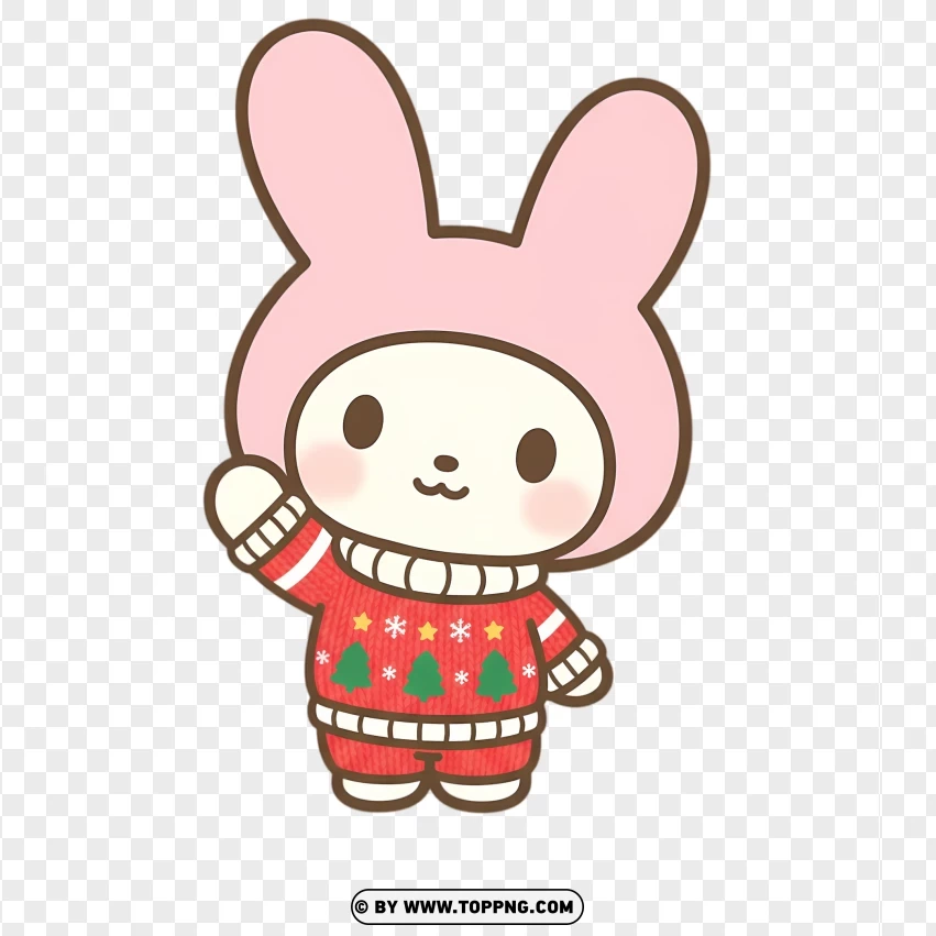 Chibi bunny wearing festive holiday jumper in cute pastel style