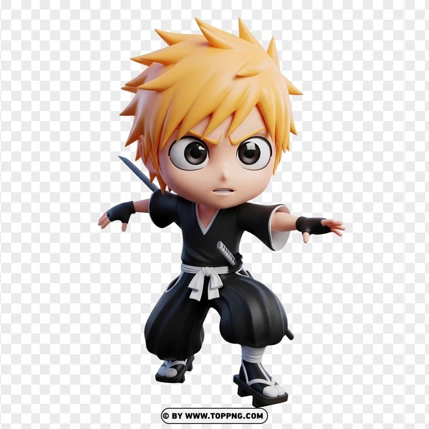Adorable Chibi Ichigo Character In Shihakusho PNG Transparent Background