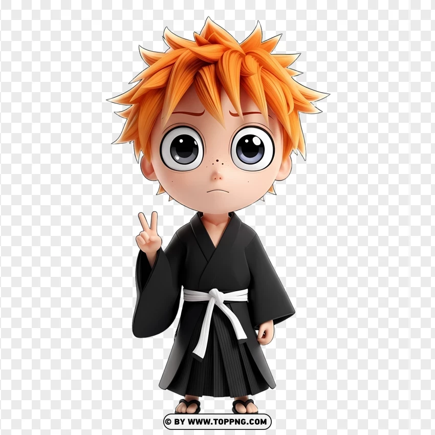 Adorable Chibi Ichigo Kurosaki Bleach Illustration PNG Transparent Background