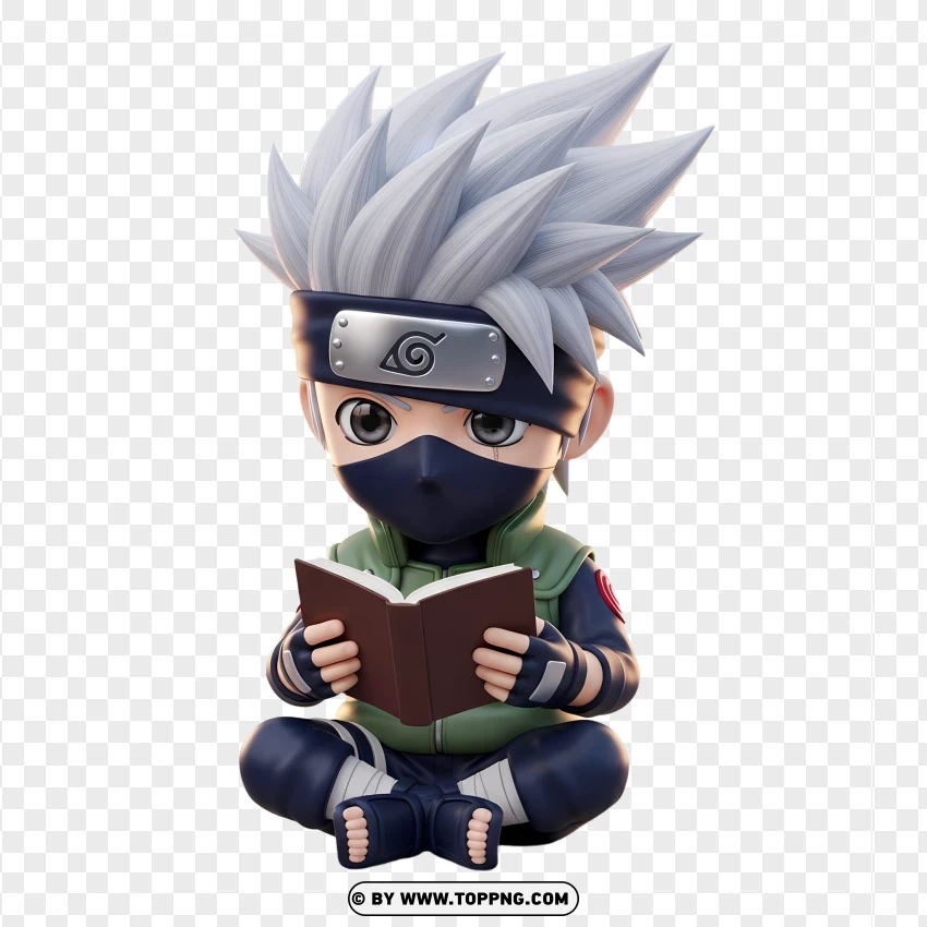Adorable Chibi Kakashi Reading His Little Orange Book PNG Transparent Background
