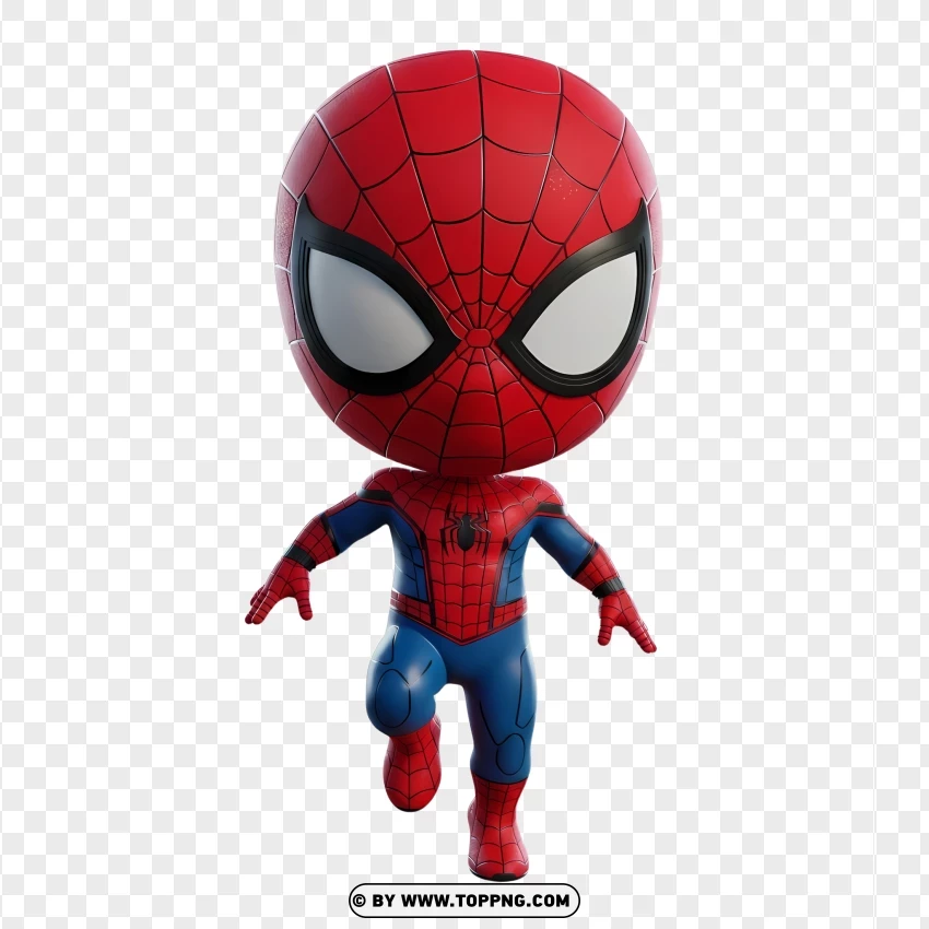 Adorable Chibi Spiderman Crawling On Wall PNG Transparent Background
