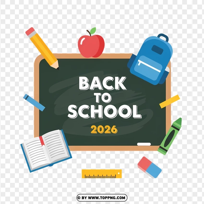 Adorable Flat Style Back To School 2026 Vector PNG Transparent Background