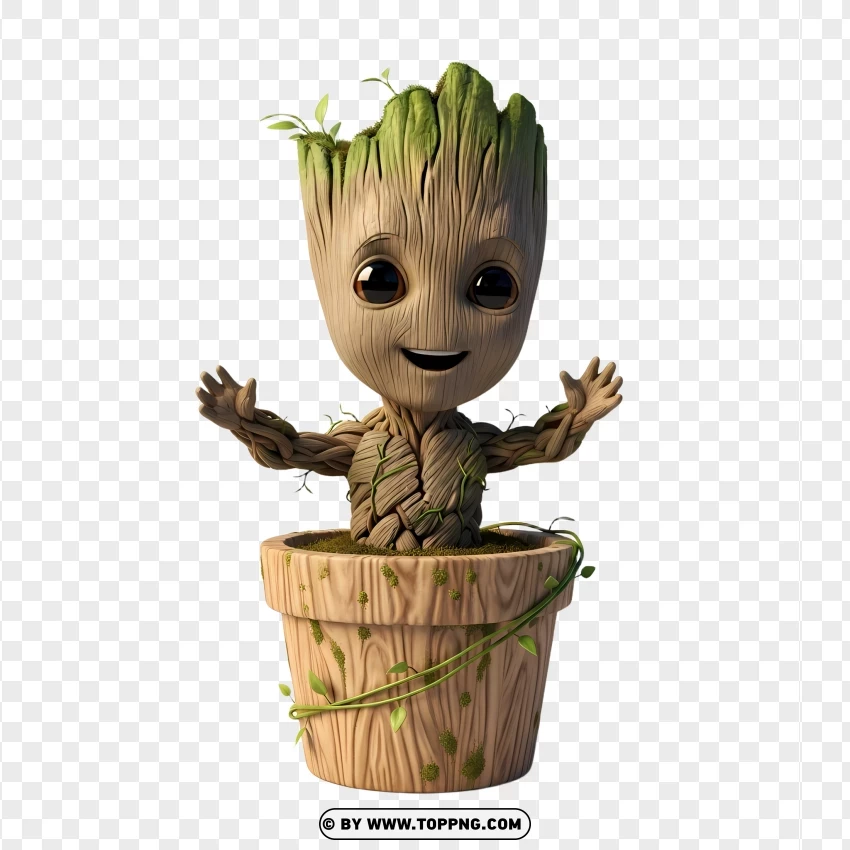 Adorable Groot Mini Character 3d PNG Transparent Background
