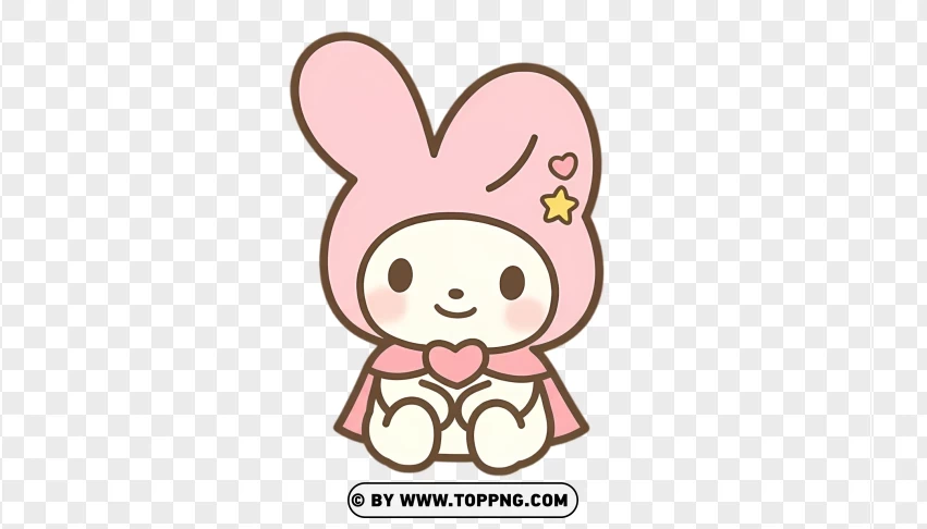 Cute pastel bunny sitting in gentle relaxed pose isolated on white background