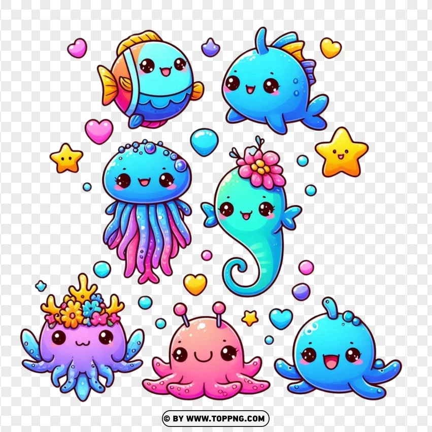 Sea Animals Clipart,Kawaii Sea Life ,Marine Life Clipart,fish, animal,ocean,underwater